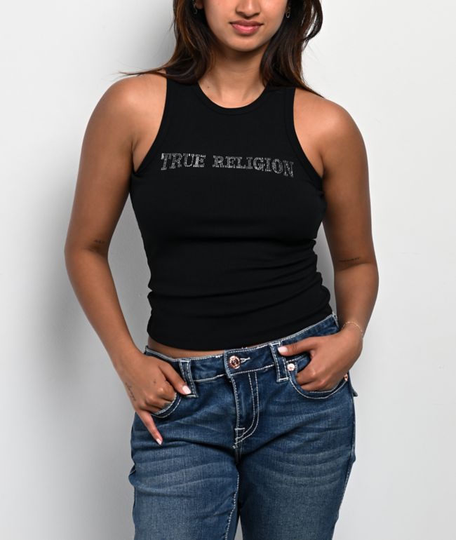 True Religion Crystal Goddess Black Tank Top