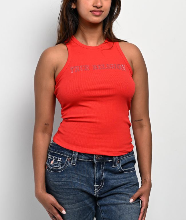True Religion Crystal Goddess Red Tank Top