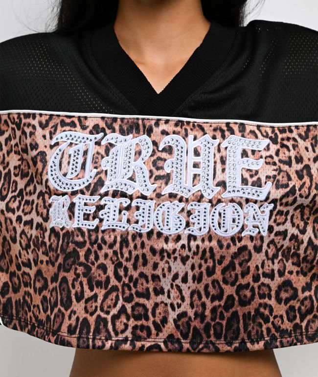 True Religion Crystal Leopard Brown Boxy Crop Jersey - thumbnail 3