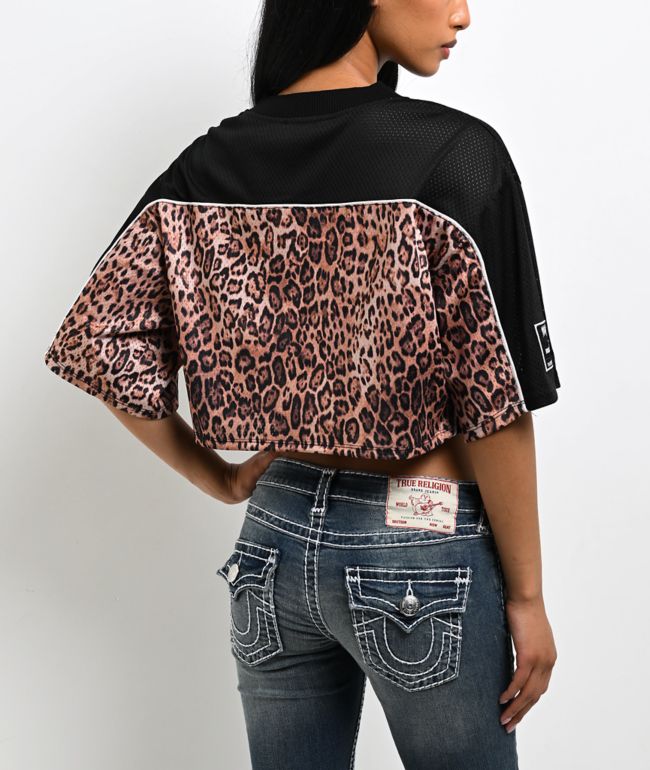 True Religion Crystal Leopard Brown Boxy Crop Jersey - thumbnail 2