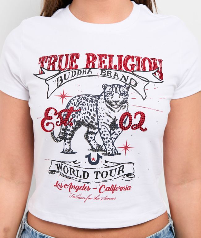 True Religion Crystal Leopard White Crop T-Shirt - thumbnail 3