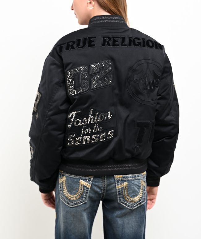 True Religion Crystal Logo Black Bomber Jacket - thumbnail 2