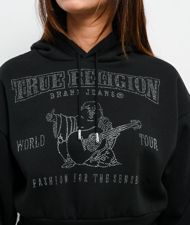 True Religion Crystal Logo Black Crop Hoodie - thumbnail 3
