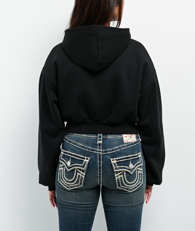 True Religion Crystal Logo Black Crop Hoodie - thumbnail 2