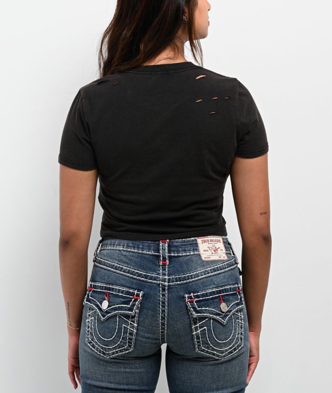 True Religion Crystal Logo Distressed Black Wash T-Shirt - thumbnail 2