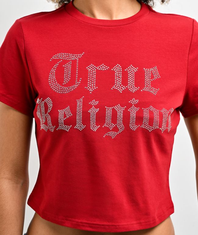 True Religion Crystal Logo Red Crop T-Shirt - thumbnail 3