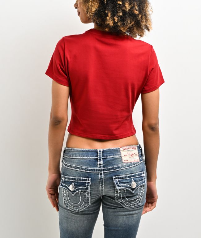 True Religion Crystal Logo Red Crop T-Shirt - thumbnail 2
