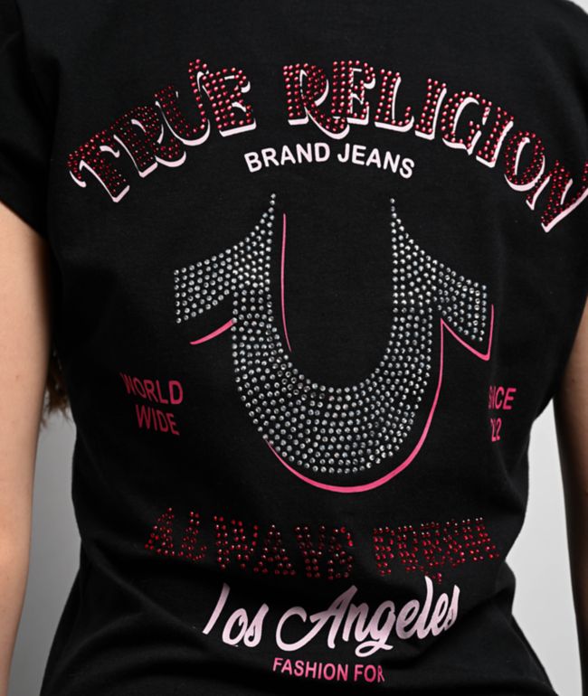 True Religion Crystal Low Plunge Black T-Shirt - thumbnail 3