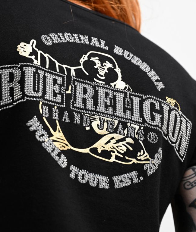 True Religion Crystal Metallic Buddha Notch Black T-Shirt - thumbnail 3