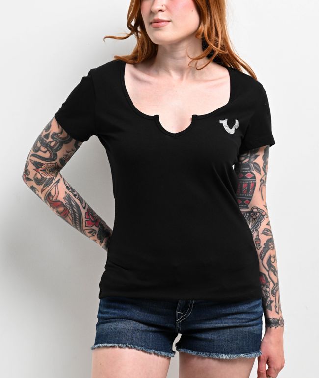 True Religion Crystal Metallic Buddha Notch Black T-Shirt - thumbnail 2