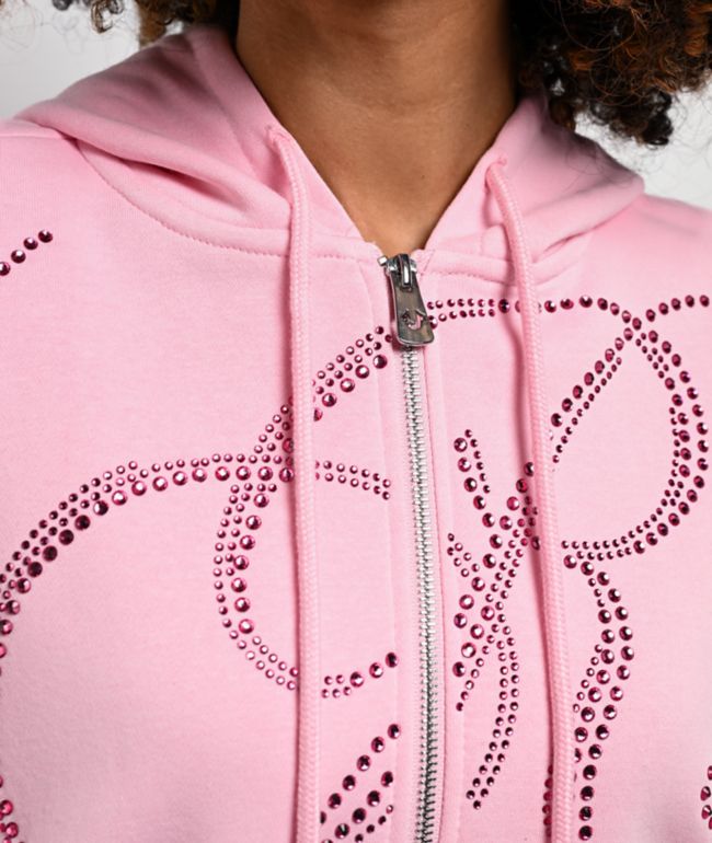 True Religion Crystal Pink Crop Zip Hoodie - thumbnail 3