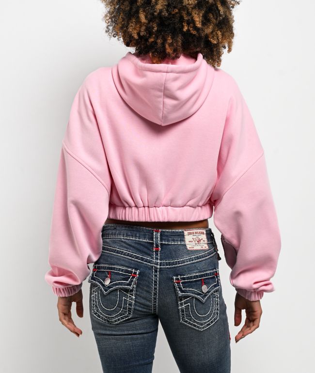 True Religion Crystal Pink Crop Zip Hoodie - thumbnail 2