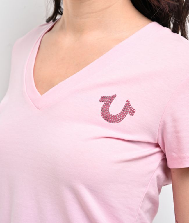 True Religion Crystal Pink V-Neck T-Shirt - thumbnail 3