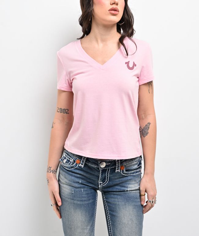 True Religion Crystal Pink V-Neck T-Shirt - thumbnail 2