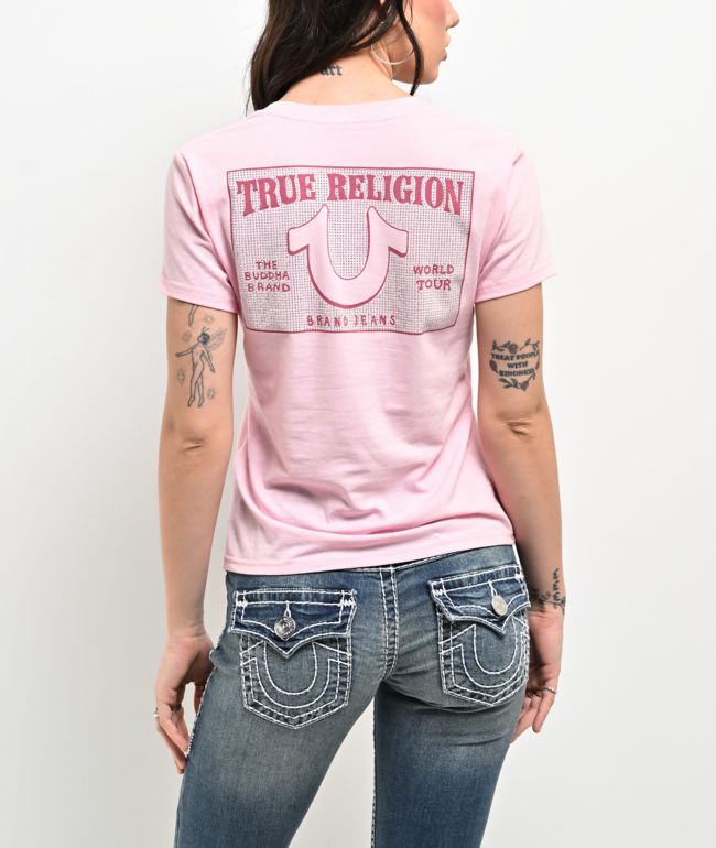 True Religion Crystal Pink V-Neck T-Shirt
