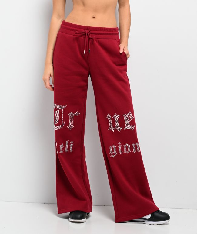 True Religion Crystal Red Wide Leg Sweatpants
