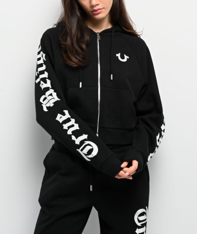 True Religion Crystal Relaxed Black Zip Hoodie