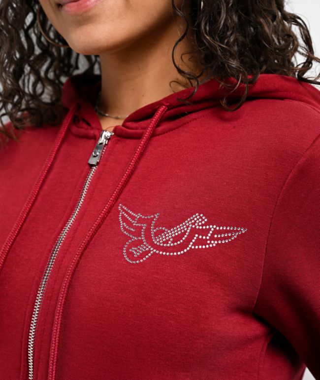 True Religion Crystal Ruby Red Crop Zip Hoodie - thumbnail 3
