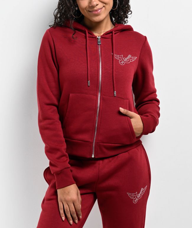 True Religion Crystal Ruby Red Crop Zip Hoodie - thumbnail 2