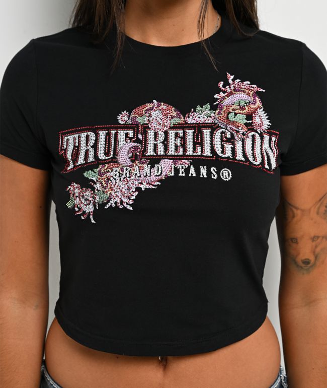 True Religion Crystal Snake Black Crop T-Shirt - thumbnail 3