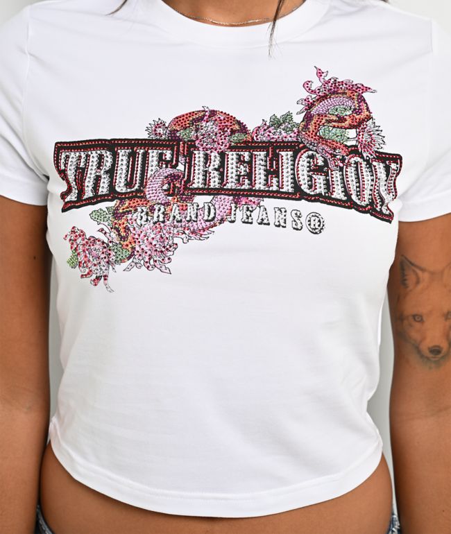 True Religion Crystal Snake White Crop T-Shirt - thumbnail 3