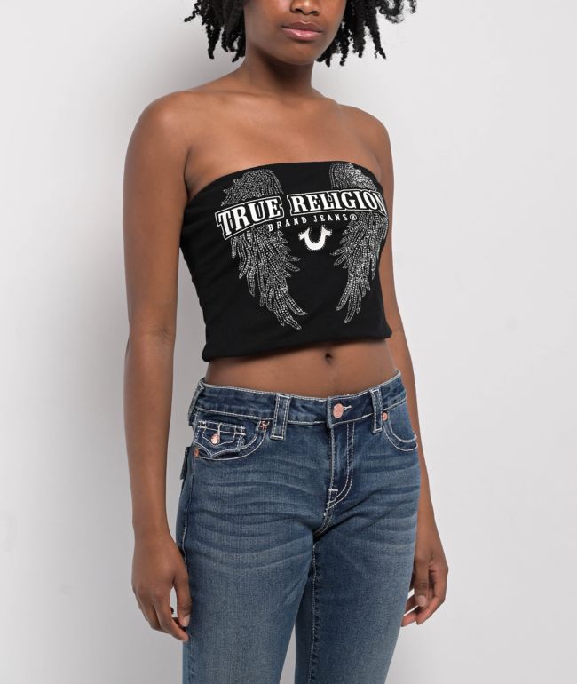 True Religion Crystal Wing Black Tube Top