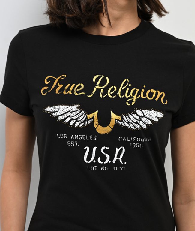 True Religion Crystal Wing Horseshoe Black T-Shirt - thumbnail 3