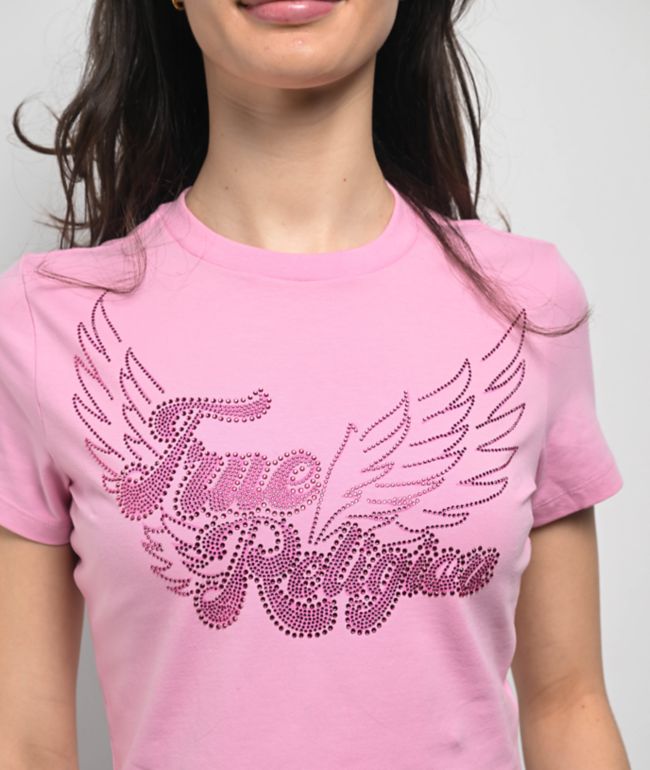 True Religion Crystal Wing Pink Crop T-Shirt - thumbnail 3