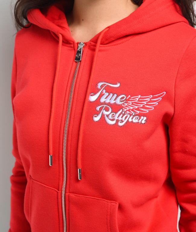 True Religion Crystal Wing Red Zip Hoodie - thumbnail 3