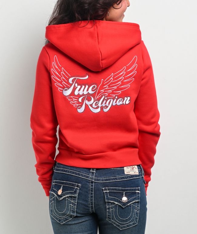 True Religion Crystal Wing Red Zip Hoodie - thumbnail 2