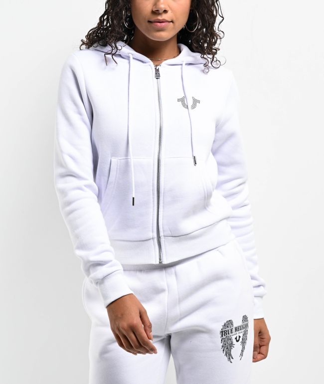 True Religion Crystal Wing White Zip Hoodie - thumbnail 2