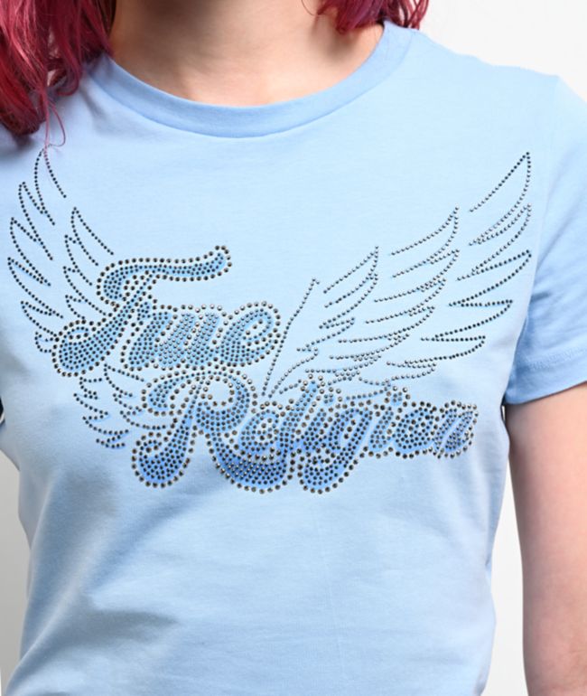 True Religion Crystal Wings Blue Crop T-Shirt - thumbnail 3
