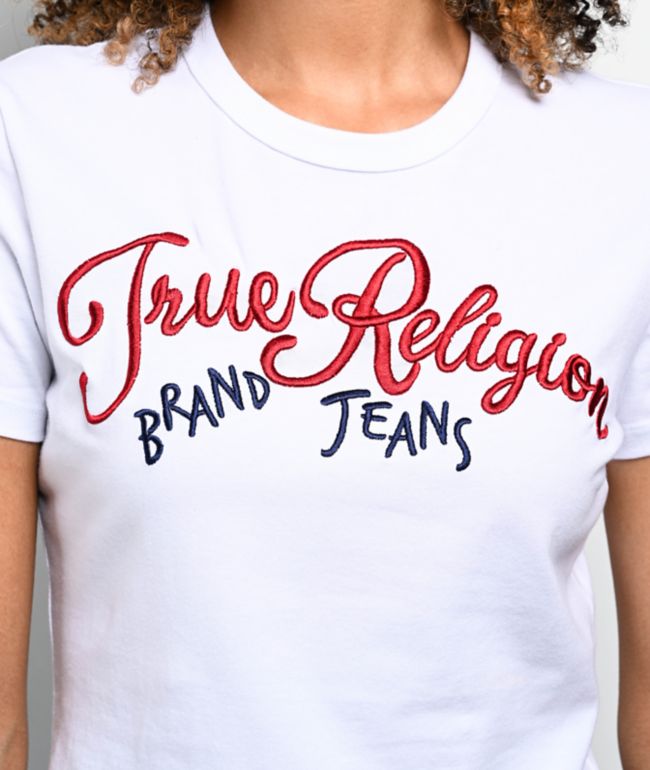 True Religion Embroidered Logo White Crop T-Shirt - thumbnail 3
