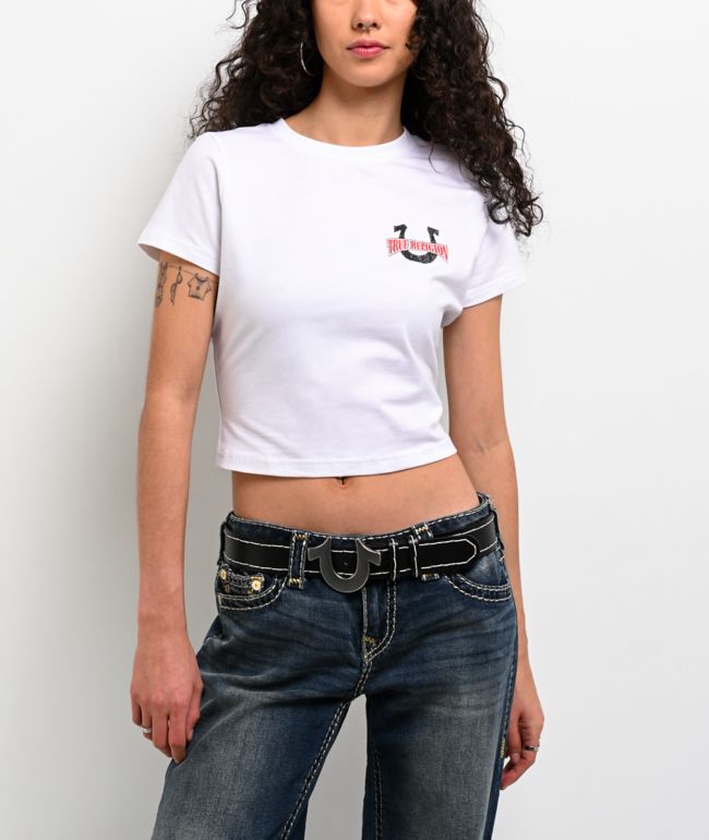 True Religion Embroidered Logo White Crop T-Shirt - thumbnail 2
