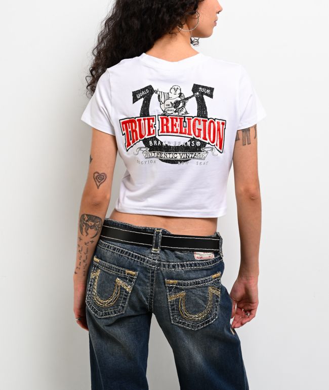 True Religion Embroidered Logo White Crop T-Shirt