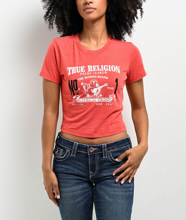 True Religion Heritage Burnout Fiery Red Crop T-Shirt