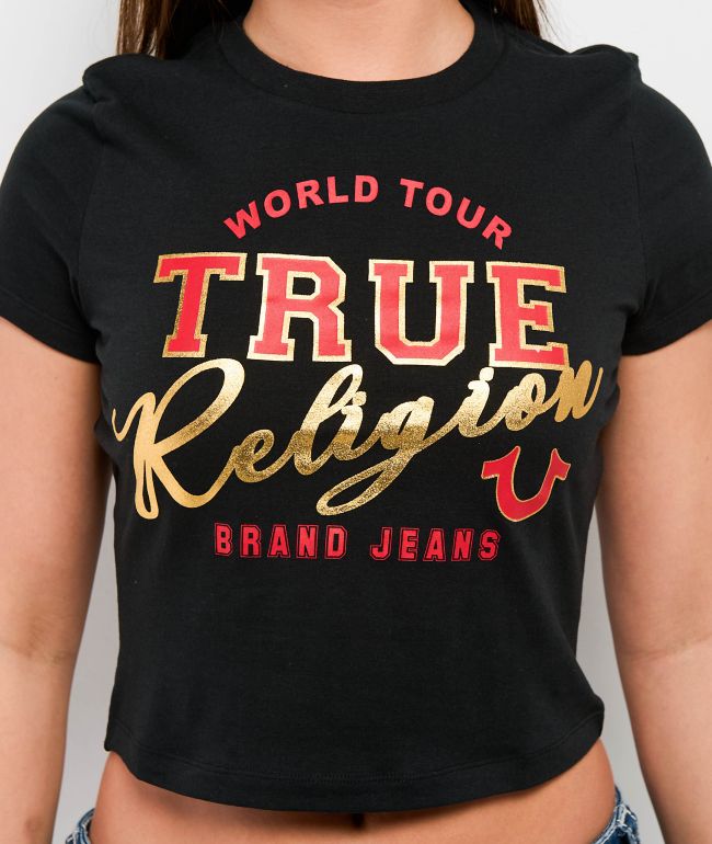 True Religion High Shine Black Crop T-Shirt - thumbnail 3
