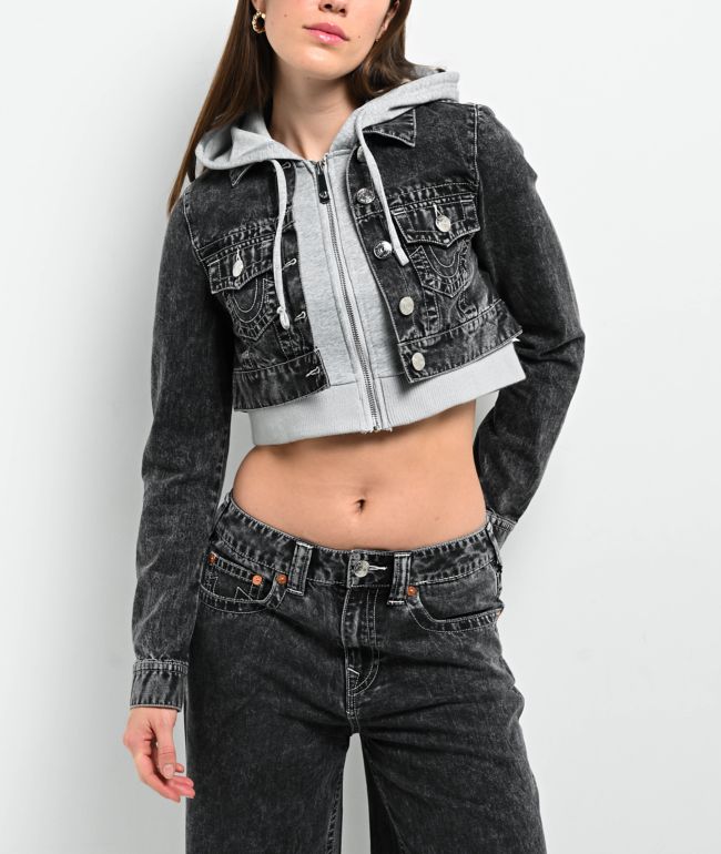 True Religion Hooded Combo Silver Sun Crop Jacket - thumbnail 2