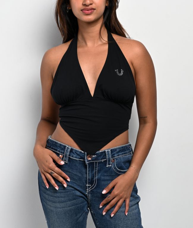 True Religion Horseshoe Black Bandeau Halter Top