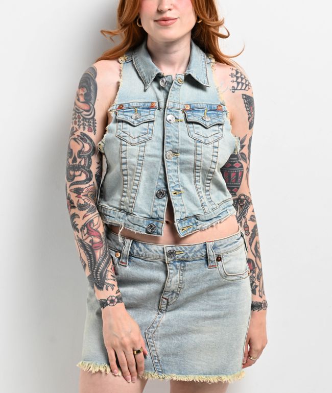 True Religion Jimmy Frayed La Jolla Crop Vest