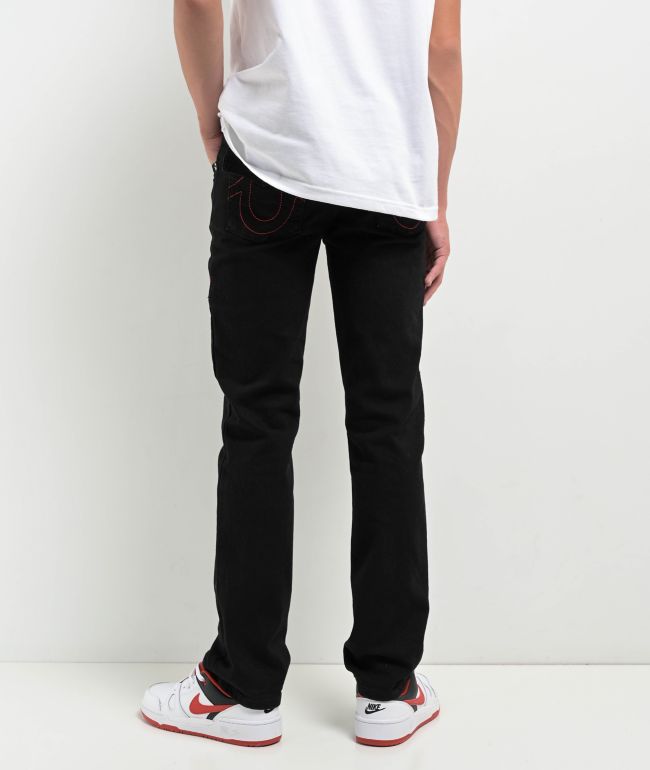 True Religion Kids Ricky Black & Red Relaxed Straight Leg Jeans