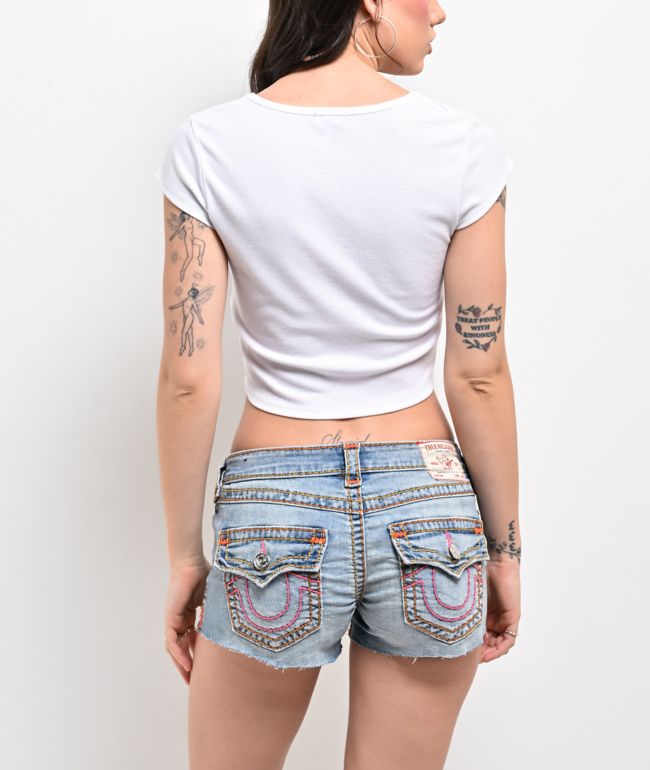 True Religion Lace Up White Crop T-Shirt - thumbnail 2