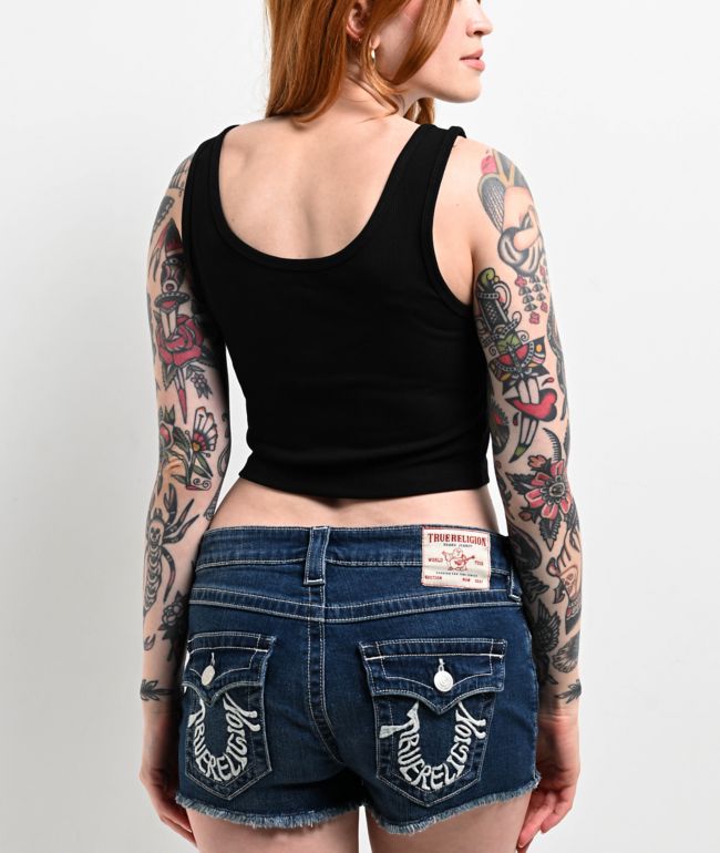 True Religion Logo Black Crop Tank Top - thumbnail 2