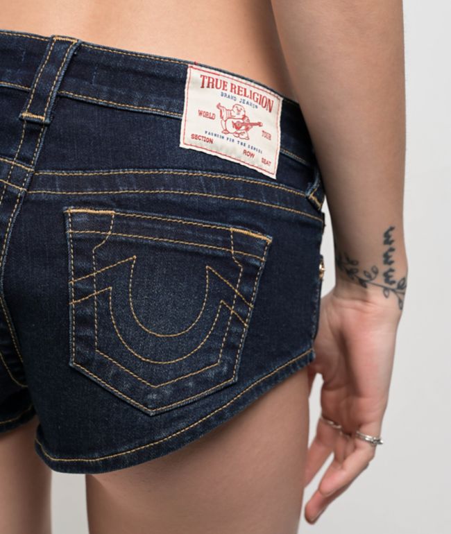 True Religion Low Rise Dark Wash Shorty Shorts - thumbnail 3