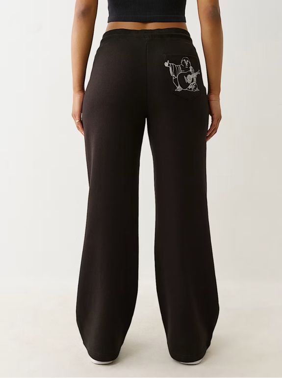 True Religion Lurex Buddha Black Straight Leg Sweatpants - thumbnail 2