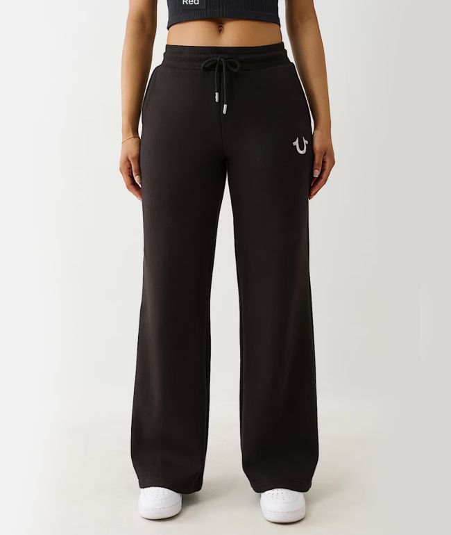True Religion Lurex Buddha Black Straight Leg Sweatpants