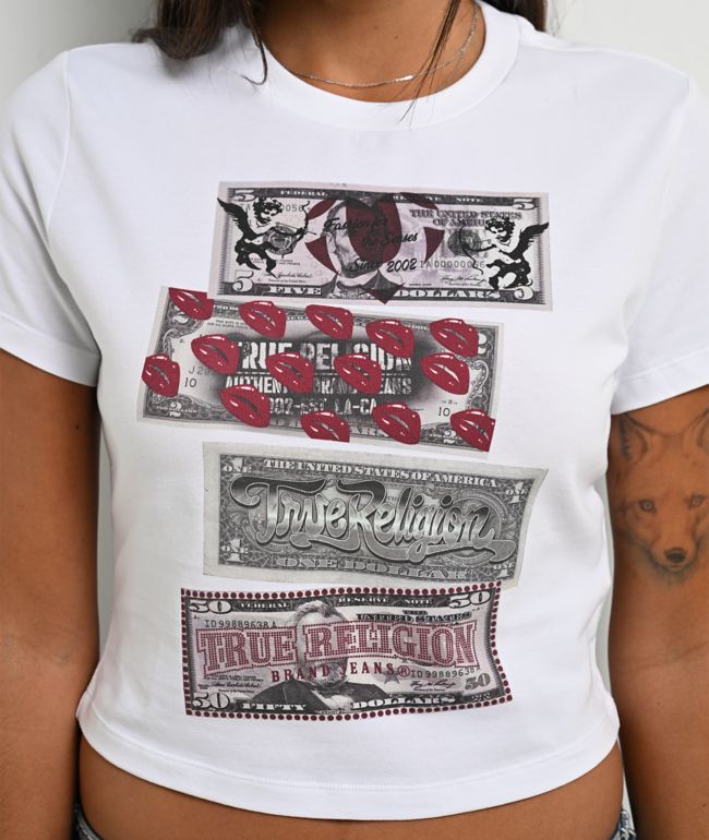 True Religion Money White Crop T-Shirt - thumbnail 3