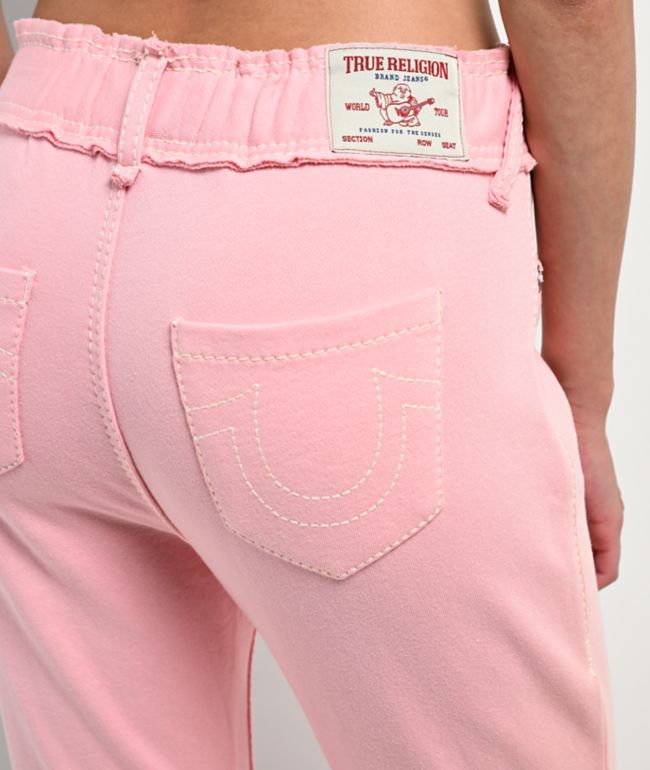 True Religion Raw Edge Big T Candy Pink Flare Sweatpants - thumbnail 3