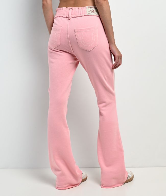True Religion Raw Edge Big T Candy Pink Flare Sweatpants - thumbnail 2