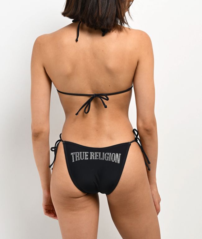 True Religion Rhinestone Wings Black High Leg Bikini Bottom - thumbnail 2